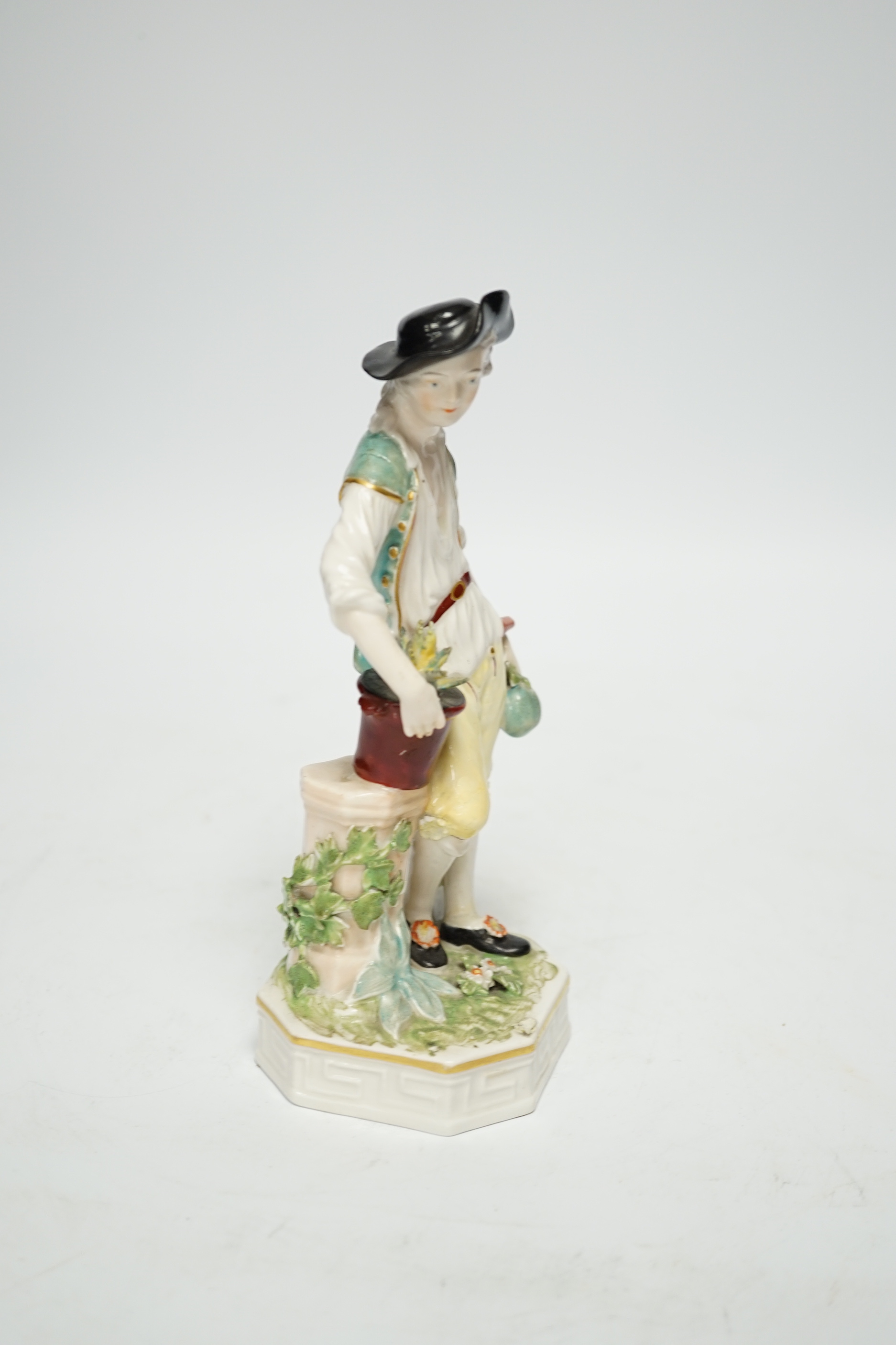 A Derby figure of a gardener, c.1780, 18cm high